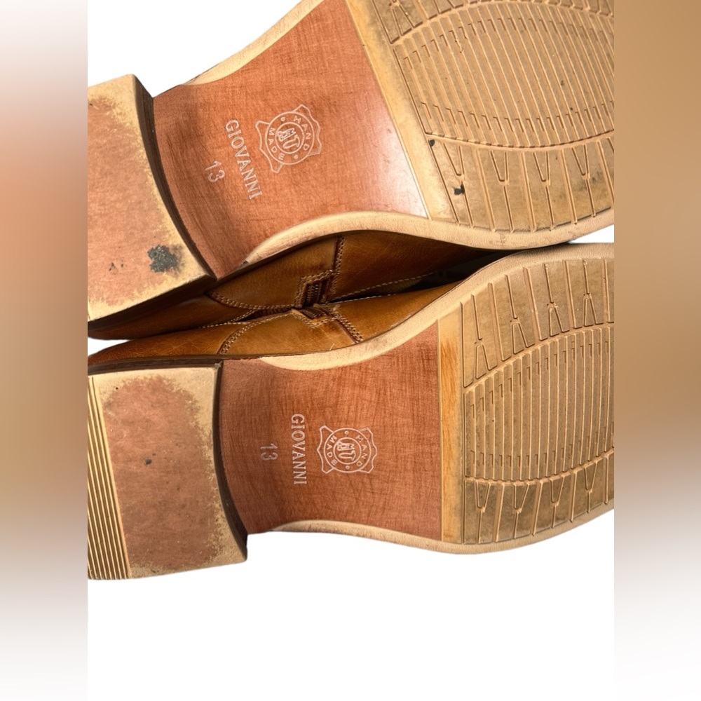 Giovanni Kendrick Leather Ankle Boot Tan Mens 13 Wool Felt Accent - Picture 10 of 11